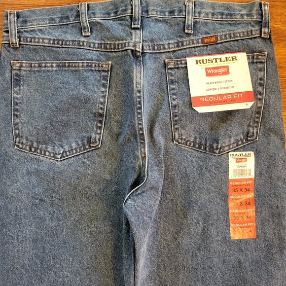 Rustler by Wrangler Heavyweight Jeans Mens 35x34 Medium Wash Straight Leg NEW B3 - Picture 4 of 5